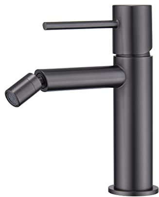 GALYON IMEX Grifo de Bidé Monomando Serie Monza - Grifo de Cuerpo de Latón con Cartucho Cerámico Ø26 mm TOP, Conexión Flexos 3/8”, Diseño Compacto para Baños Modernos (Black Gun Metal)