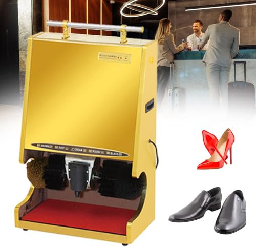 Cireuse à chaussures électrique, machine à cirer les chaussures à induction entièrement automatique avec main courante supérieure et poignées latérales antidérapantes, pour chaussures, bottes,Gold