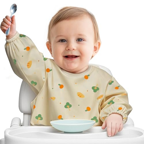URMYWO Baby Weaning Bibs, 6-12 Months Full-Coverage Waterproof Sleeved Bibs, Machine Washable, Soft & Safe | Ideal for Mess-Free Mealtimes
