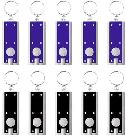 10 Pack LED Keychain Small Torch Light, 12 Lumen Ultra-Bright Mini Keychain Flashlights, Keyring Torch for Outdoor Camping, Hiking, Emergency Situations, Durable Aluminum, Easy Carry, Blue/Black