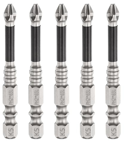 sourcing map 5pcs Impact Phillips Screwdriver Bit PH2 (#2) Anti Slip Tip 1/4 Hex Shank 2.6 (65mm) Long Magnetic Cross Screw Driver Industrial Power Drill Bits for Remove Fastening Screws