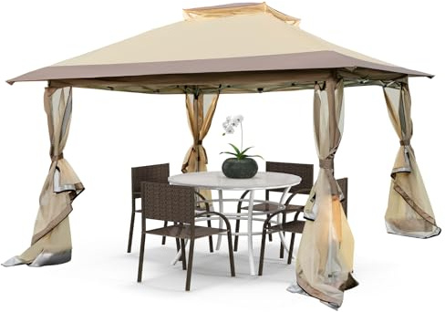 RELAX4LIFE Tonnelle Pliante de Jardin avec 4 Parois, Barnum Pliant à Double Toit en Tissu Oxford Hydrofuge, Hauteur Réglable, Protection UV, Sac à roulettes, Facile à Installer (avec Parois)