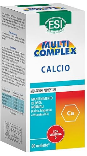 ESI, Multicomplex Calcio, Integratore Alimentare di Calcio per la Salute delle Ossa, di Origine Marina con Magnesio e Vitamina D, Mantenimento di Ossa Normali, Senza Glutine, 80 ovalette