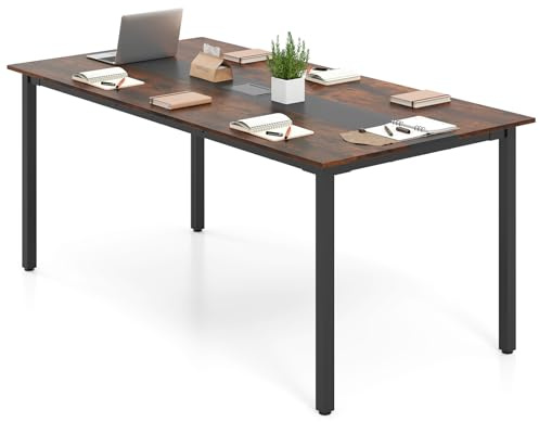LIFEZEAL Mesa de Conferencias Rectangular, 180x90x75,5 cm, Mesa de Reuniones 8-10 Personas, Escritorio para Seminarios con Orificio para Cables, Tapa de Madera y Estructura Metálica, Estilo Industrial