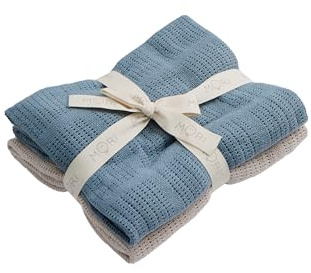 MORI Baby mobilfilt för nyfödda paket med 2, blå och kex mjuk swaddle set, perfekt för barnsäng, spjälsäng, Moses korg och barnvagn – en storlek