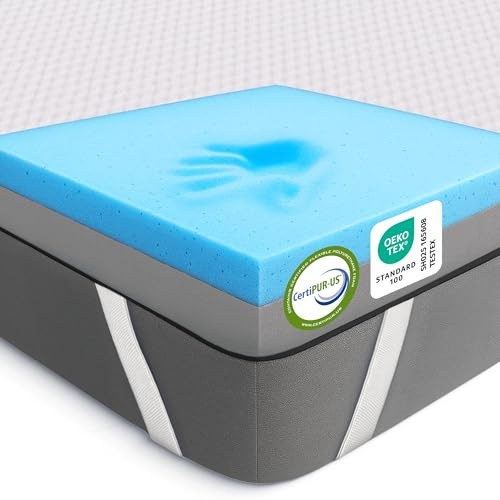 MKS 2-in-1 Gel Topper – Gelschaum Topper 100x200cm mit H3 & H4, 5-Schichten-System, Druckentlastung, Mesh-Seiten & Elastikbändern – Ideal für Seiten-, Rücken- & Bauchschläfer