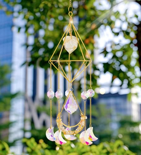 AWARDSEN Sun Catchers Natural Citrine Crystal Wind Chimes for Windows Hanging Ornament Outdoor Indoor Car Garden Party