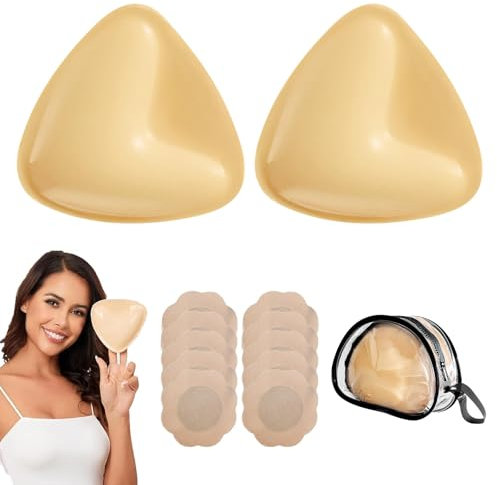 2 Pcs Double-Sided Sticky Push-Up Bra,Self-Adhesive Silicone Bra with Storage Bag, Waterproof Sticky Bras Pads for Women, Lift & Enhance A/B Cup, Invisible & Reusable for Wedding, Swimwear, Daily Wear