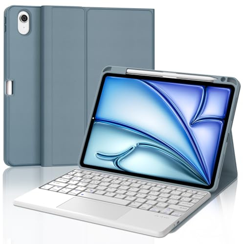 IVEOPPE Funda Teclado iPad Air 11 (M2 2024/M3 2025) con Touchpad, Cover Teclado Trackpad Español Ñ Bluetooth Magnética Desmontable para iPad Air M2 2024/M3 2025 11 Pulgadas, Azul grisáceo