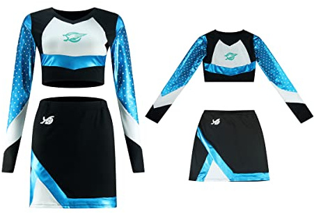 Jaugola Damen Maddy Cheerleader Kostüm 2 Stück Top Rock Sets Cosplay Cheer Outfit Halloween Cheerleading Party Blau, Blau, Small