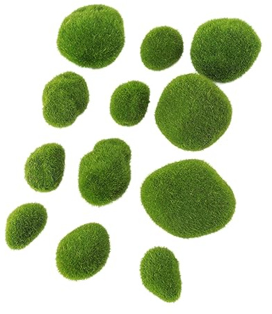 HOMSFOU 12pcs Simulation Moss Ball Stone Decoration for Aquariums and Terrariums, 6 Different Sizes Faux Moss Craft Stones for Plant Decoration and Home Aquarium Display