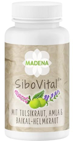 MADENA SiboVital - Complexe végétal chez SIBO pour soutenir la muqueuse intestinale - 60 gélules avec tulsi, amla, scarpentiale Baïkal, ail et niacine - Végétalien