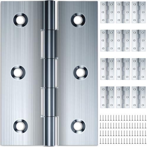 12 Stk. Scharniere Klappbar Edelstahl 75 × 50mm, HOLMOL Edelstahl Scharnier | Faltbar Silber Edelstahl Scharnier, Edelstahl Scharniere mit 72 Stück Schrauben, Türscharniere für Holztüren, Fenster