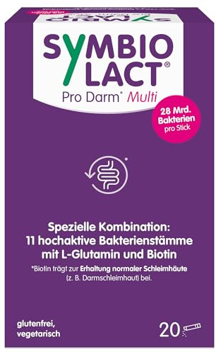SymbioLact pro Darm Multi Während & nach Antibiotika-Einnahme, 20 Sticks | Mit Milchsäurebakterien, Biotin und Glutamin, 28 Mrd. Bakterien pro Stick, glutenfrei, zur Unterstützung des Darms