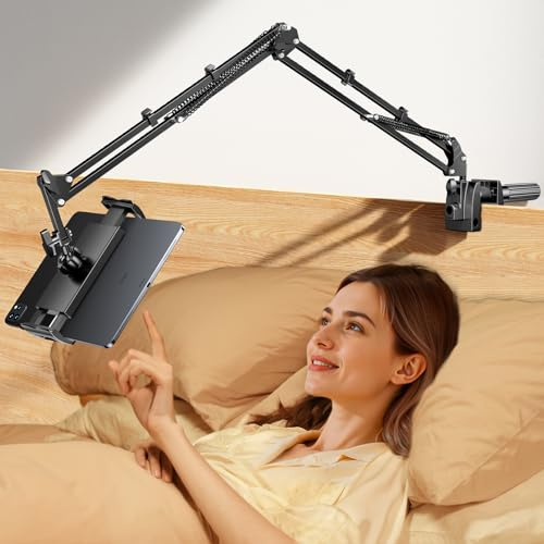 Mumay Tablet Halterung Bett, 360° Sockel mit Flexibler Einstellbare Lang Arm Ständer Kindle Zubehör für Tisch, Kompatibel mit iPad Pro/Handy/Switch/Galaxy Tabs, oder Anderen Geräten von 4,7-16.1 Zoll