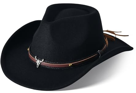 Cowboyhut Damen Herren Westernhut Fedora Hut Breiter Krempe mit Lederband