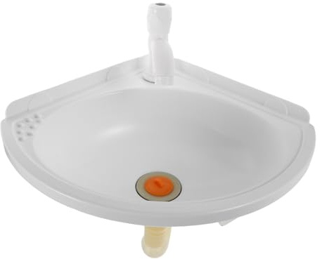 Cabilock Lavandino da bagno triangolare sospeso a parete con rubinetto, lavabo angolare in plastica, lavabo bianco a parete per uso domestico e sul balcone
