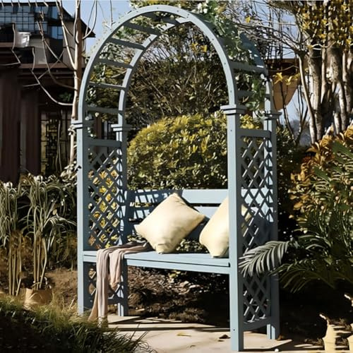 PA-DABAOO Banc De Jardin en Bois avec Arche, Siège D'extérieur en Bois pour 2 Personnes, pour Plantes Grimpantes, Siège À Lattes avec Dossier, Bancs De Terrasse,Bleu