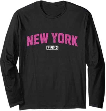 New York, Simple Arche Rose Texte Vintage Vieilli Manche Longue
