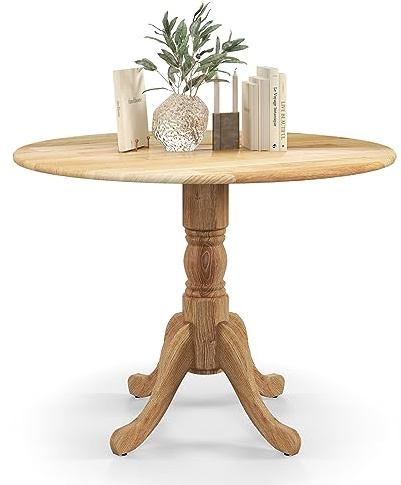 COSTWAY Tavolo da Pranzo Rotondo 100 cm per 4 Persone, Tavolo da Cucina in Legno di Gomma con Base a Piedistallo, Tavolino Moderno per Sala da Pranzo, Soggiorno e Ufficio, 100 x 100 x 73 cm (Naturale)