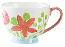 Huiyiwert niedliche Blumentasse Porzellan Frühstückstasse Blumenmuster Müslibecher Kaffeebecher Teetasse Kakaobecher für Geburtstag Muttertag Valentinstag Weihnachten (Lilien Blumen)