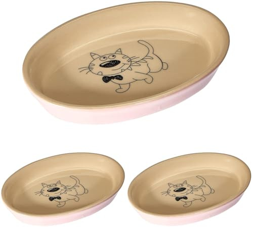 Nobby Katzen Keramik Schale oval pink-beige 17 x 11 x 2,5 cm / 0,12 l (Packung mit 3)