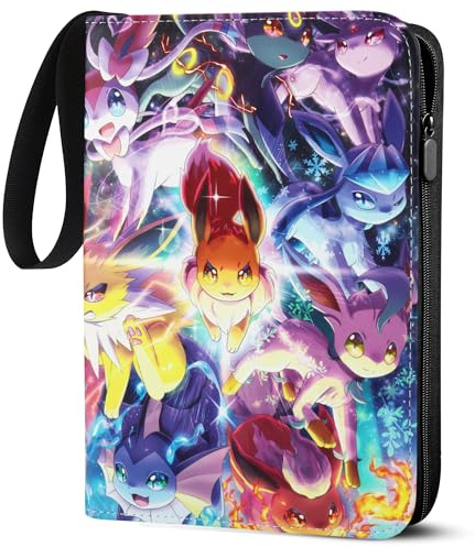 Herritozl Sammelalbum für Pokemon 400 Karten - 50 Seiten 4 Taschen Album | Klein Sammelkarten Album, Tragbar Wasserdicht PU Karten Halter Heft Ordner Buch, Sammelkartenalben für Sammler YB4