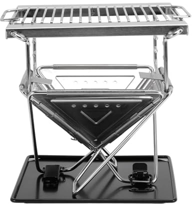 Luocute Parrilla de Barbacoa Plegable, Parrilla de Barbacoa de Carbón Portátil de Acero Inoxidable 304 con Ajuste de de 3 Niveles para Acampar Al Aire, Picnic, Cocinar en el Patio