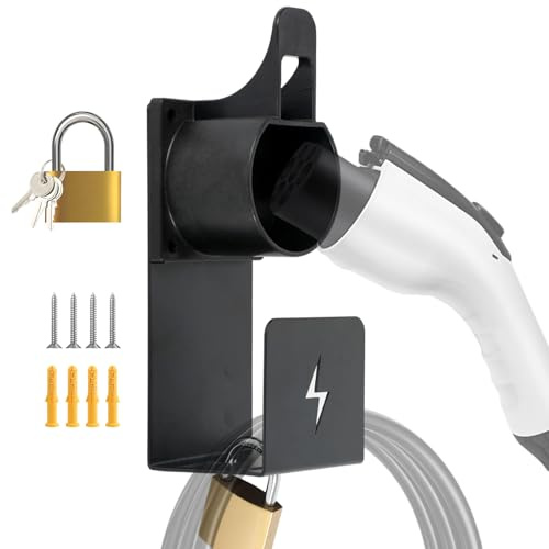 Type 2 EV Charger Holder, Padlock Loackable Wall Mount Charger Cable Holder for Electric Car with IEC 62196-2 Plugs, Weather Proof Holder for Most EU EVs Charging Cable Tidy and Anti-Theft Protection