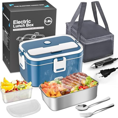 Boîte Repas Chauffante 1.8L 12V/24V/220V Chauffage Rapide | Chauffage uniforme, portable, sac isolant inclus, facile à nettoyer, voiture maison bureau, grande capacité 1.8L