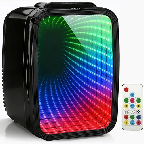 Crystals 4/10/15L Litre Mini Fridge, Table Top Small Fridge Cooler & Warmer for Car Bedrooms Desk Office, 12V DC - 220 AC, Mini Fridge for Bedrooms (Black, 4L Litre)
