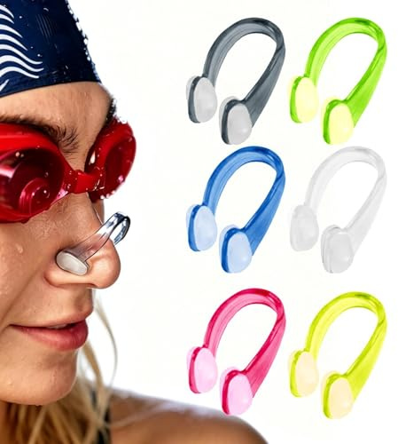 Pinzetta per naso da nuoto – 6 pezzi in silicone impermeabile anti-soffocamento antiscivolo | clip nasale da nuoto – per adulti, surf, immersioni, sport acquatici, apprendimento, allenamento, piscina
