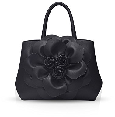 NICOLE & DORIS Borsa donna alla moda a fiori Borsa a mano Borsa a tracolla elegante borsa messenger Borse Tote in PU Pelle Nero