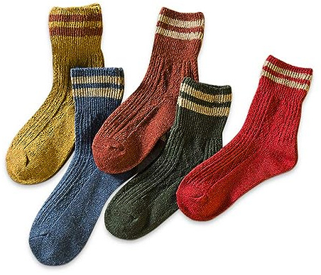 IIG 5 Pairs Women's Vintage Style Thick Wool Warm Winter Crew Socks (Multicolour03)