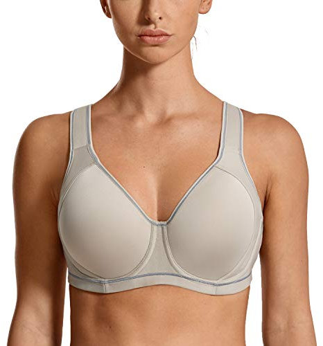 SYROKAN Damen Sport BH Starker Halt Verstellbarer X-Rücken, Große Brüste Leicht Gefüttert BHS mit bügel für Fitness Lauf Joggen Gebäude grau 70F