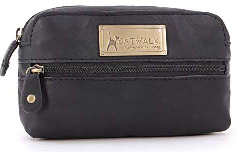 Catwalk Collection Handbags - Damen Leder Make Up Tasche Klein - Kosmetiktasche für Handtasche - Multifunktional Beutel für Reise - Savannah - Schwarz
