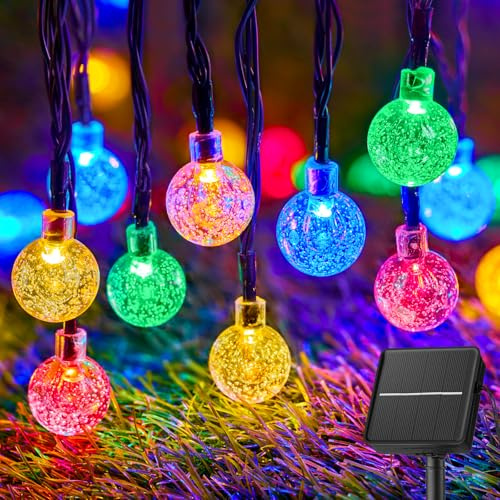 Brightown Solar String Lights Outdoor 60 Led 35.6 Feet Crystal Globe Lights with 8 Lighting Modes, Waterproof Solar Powered Patio Lights for Garden Yard Porch Wedding Party Decor (Multicolor)