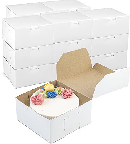 Fit Meal Prep 250 Pack White Bakery Boxes, 6 x 6 x 3 Inches Kraft Lined Pastry Boxes for Cupcakes, Chocolates, Donuts & Macarons