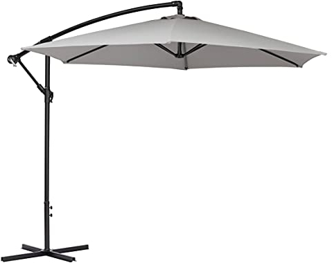 Baroni Home Ombrellone Decentrato da Giardino, Ombrellone Parasole per Terrazzo e Balcone con Chiusura a Manovella, Parasole Regolabile per Giardino, Grigio, Ø 3 m x 2,47 m