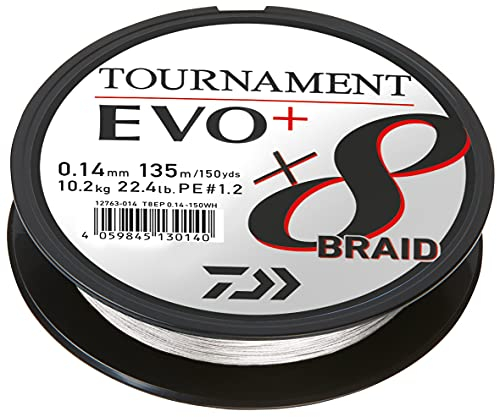 Daiwa Tournament x8 Braid EVO+ 0.12mm, 8.6kg/18.8Lbs, 2700m, Weiss, Geflochtene Angelschnur, 12763-312