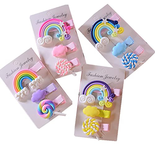 12 Stück Kinder Haarclip, Kleine Mädchen Haarspangen, Cartoon Haarspange, Silikon, Mehrfarbig, mit Regenbogen, Wolken, Süßigkeiten, für Geburtstage, Mottopartys, Bankette, Weihnachten