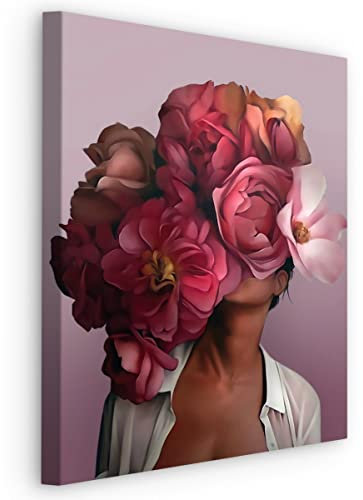 Muralo Leinwand Bild Canvas Kunstdruck PORTRÄT Frau Blumen Pflanzen Natur Abstrakt Malarei Wanddekoration für Wohnzimmer Schlafzimmer Esszimmer Büro Br. 80 cm x Hö. 120 cm