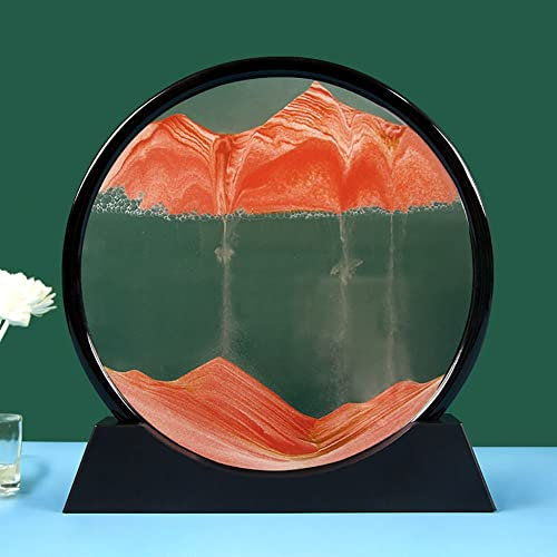 Image De Sable En Mouvement, Peinture De Sable Fluide,Art De Sable Mobile,Peinture De Sable Qui Coule 3D Sablier De Cadre De Sable En Verre Rond,Décoration De Sablier De Paysage Naturel ( Color : E ,