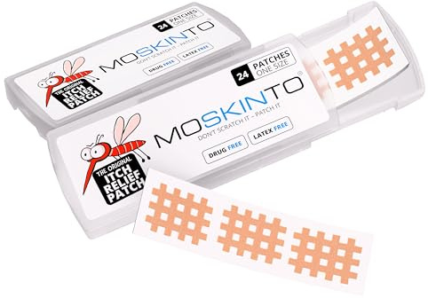 Moskinto The Original Mosquito Itch Relief Patches for Kids & Adults, Bug Bite Patches Soothe Swelling & Itching, Anti Itch Bug Bite Relief, Suction Tool Alternative, Travel Pack, 24 Count, Pack of 2
