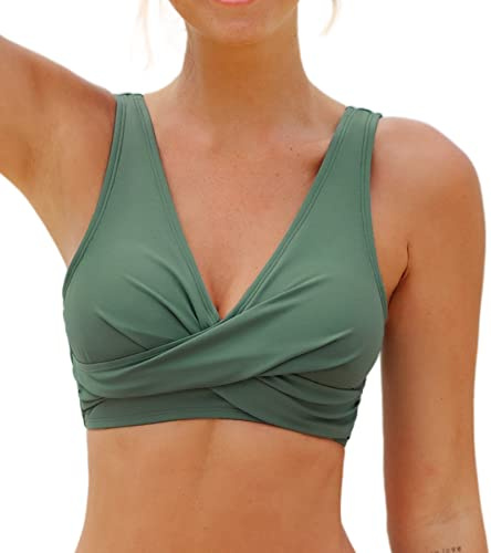 CUPSHE Damen Bikini Oberteil festem V Ausschnitt breiten Trägern Schnüren