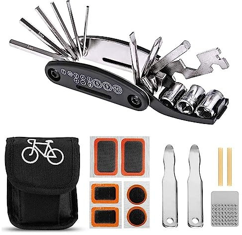 Bike Tool Kit, 16 in 1 Multifunction Bike Repair Tool Kits Bicycle Fix Set Cycling Tire Puncture Mountain Road Bike Accessories with Storage Bag