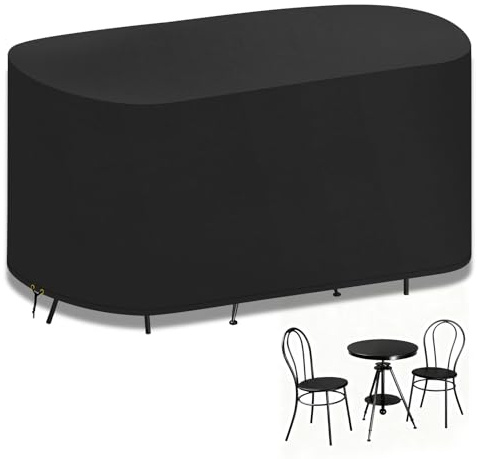 PATIO PLUS Outdoor Garden Large Bistro Set Cover, Waterproof, UV Protected,420D Oxford Fabric,L124 W63 H80cm, Black