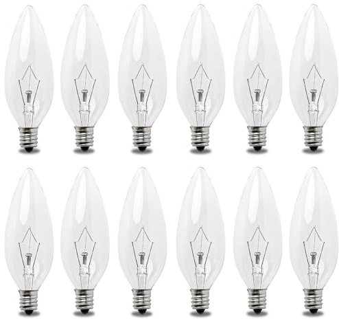 Seentech 12 Pack 60W 120V E12 Base B10 CTC Incandescent Light Bulbs, Transparent Candle Light Bulbs Perfect for Chandeliers, Ceiling Fan Lights, Pendants, Fireplace, Dimmable, Warm White 2700K