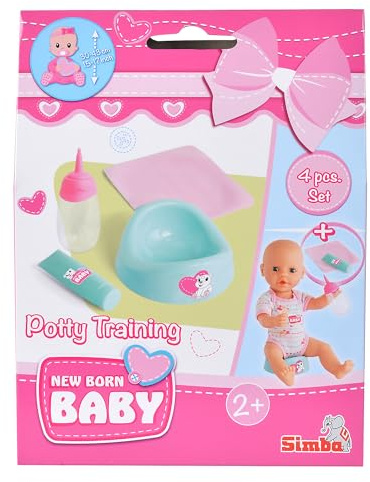 Simba New Born - Set di vasino per Bambini, con Bottiglia, Panno e Crema per Bambole da 30 a 43 cm, 4 Pezzi, dai 2 Anni in su