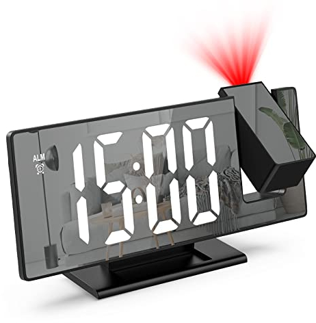 Ankilo 7,9 Zoll LED Projektionswecker mit Spiegeldisplay,Stromausfall-Speicherfunktion & 180°-Projektion,Temperatur, Datum, 3 Helligkeitsstufen– Perfekt für Zuhause und Büro
